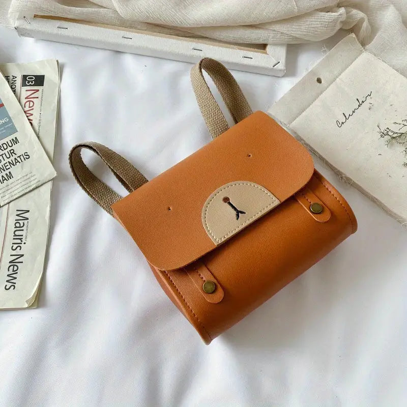 Leather Bear Backpack- Light Brown