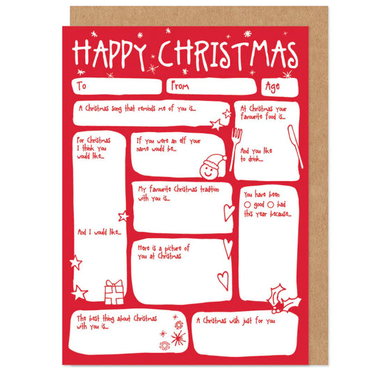 Bow & Bell Fill In The Blanks Card- Christmas