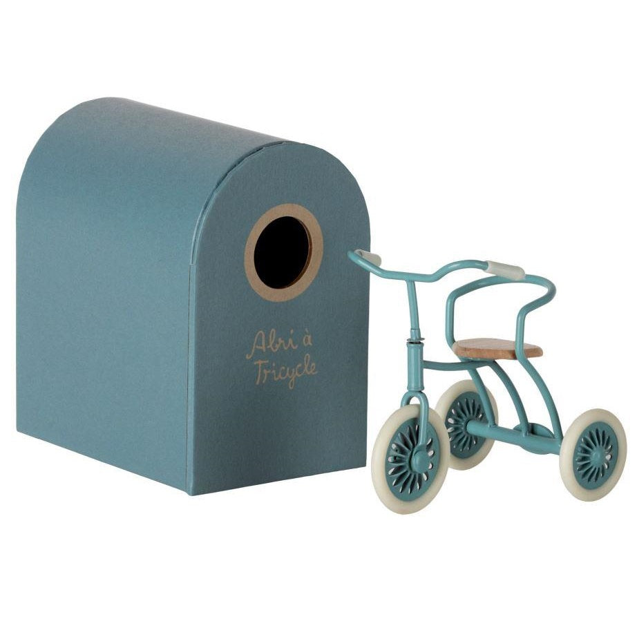 Maileg Abri a Tricycle, Mouse- Petrol Blue