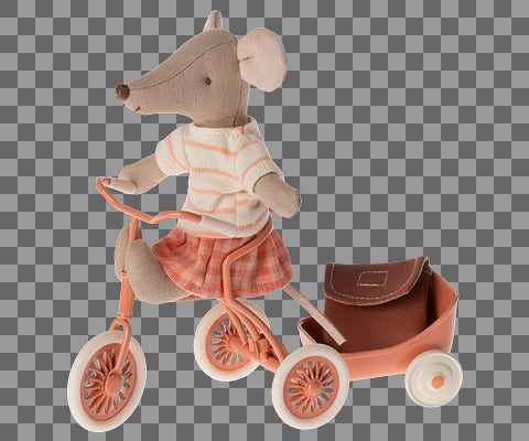 Maileg Abri a Tricycle, Mouse- Coral