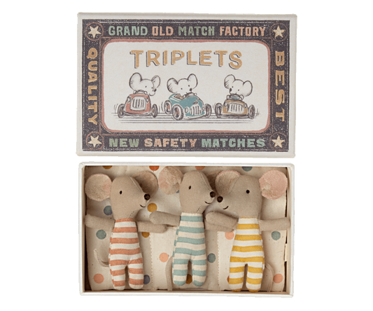 Maileg Triplets, Baby Mice in Matchbox