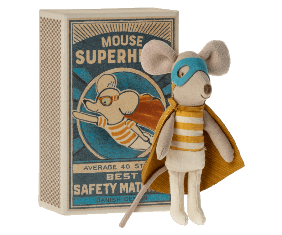 Maileg Superhero Mouse, Little Brother in Matchbox