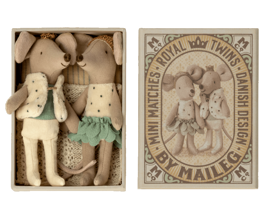 Maileg Royal Twins Mice, Little Sister & Little Brother in Matchbox
