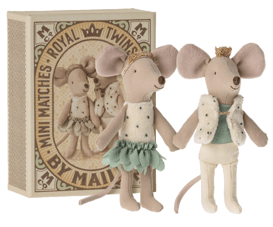 Maileg Royal Twins Mice, Little Sister & Little Brother in Matchbox