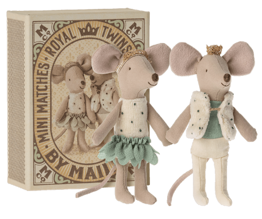 Maileg Royal Twins Mice, Little Sister & Little Brother in Matchbox