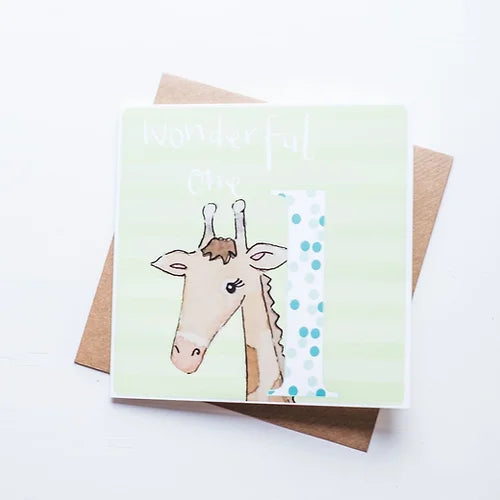 Hanxmade 1st Birthday Card- Giraffe Green