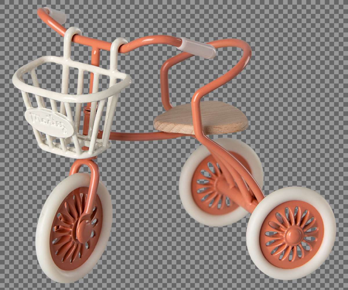 Maileg Abri a Tricycle, Mouse- Coral