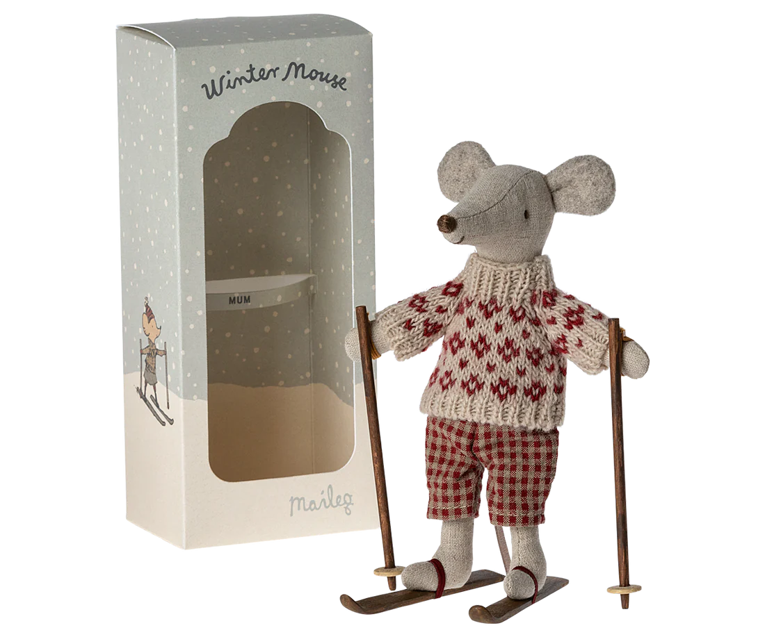 Maileg Winter Mouse with Ski Set, Mum