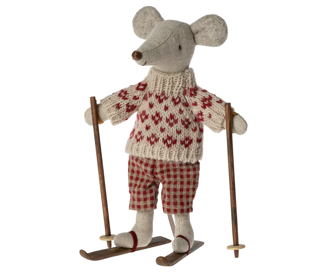 Maileg Winter Mouse with Ski Set, Mum