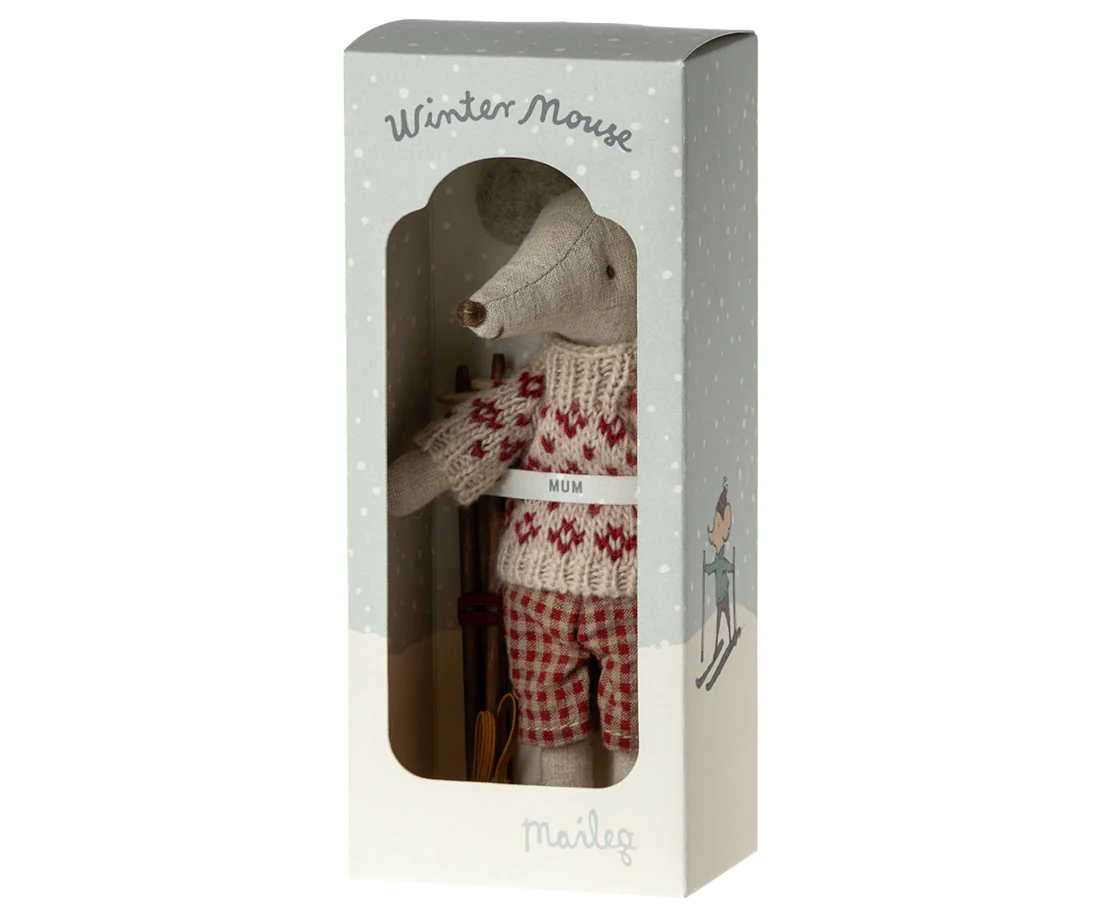 Maileg Winter Mouse with Ski Set, Mum