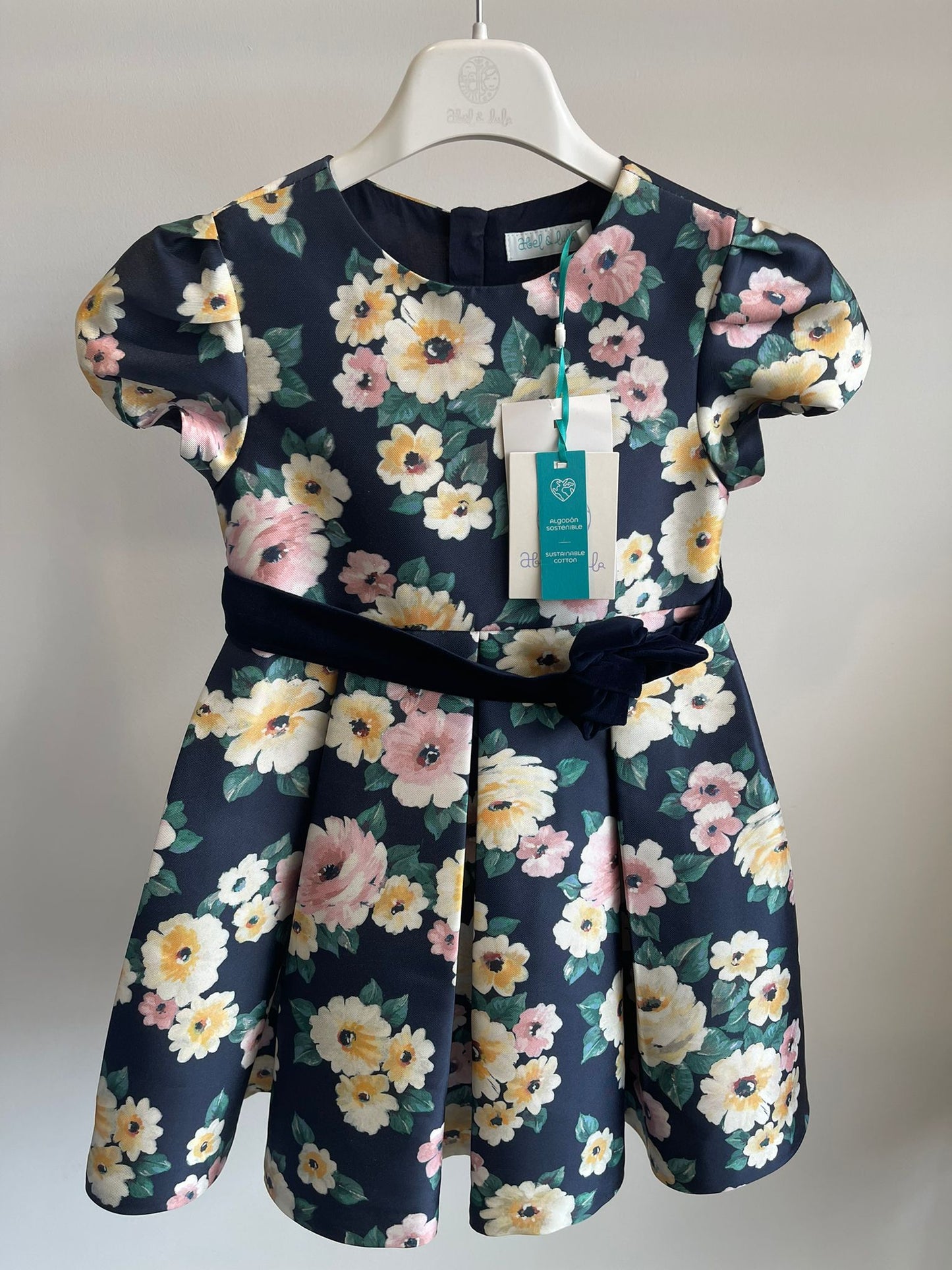 Abel & Lula Floral print Velvet Sash Dress 4yrs