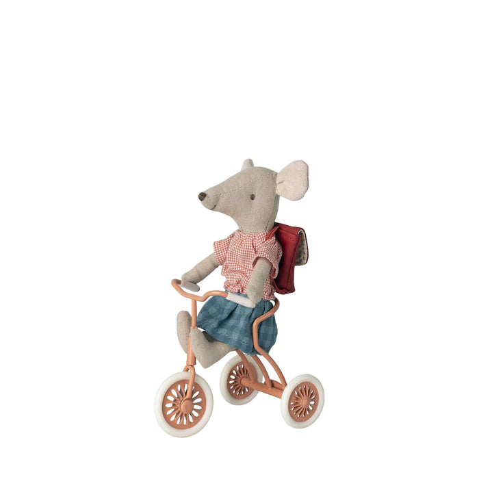 Maileg Abri a Tricycle, Mouse- Coral