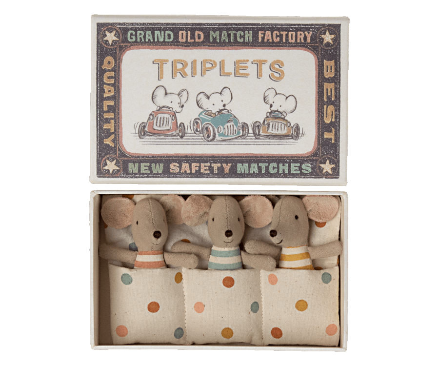 Maileg Triplets, Baby Mice in Matchbox
