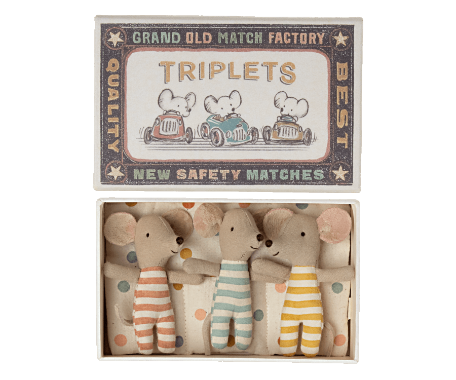 Maileg Triplets, Baby Mice in Matchbox